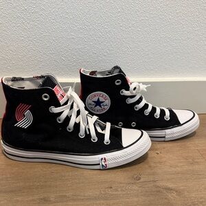 Collectors Edition Portland Trailblazers Converse High-Tops with Red Accents